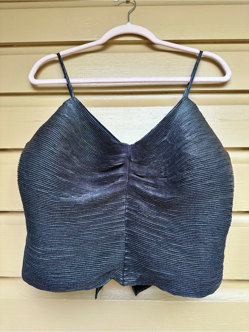 Express Cropped Top Size Large Bow Cute Black Metallic NWT Ruched Texture